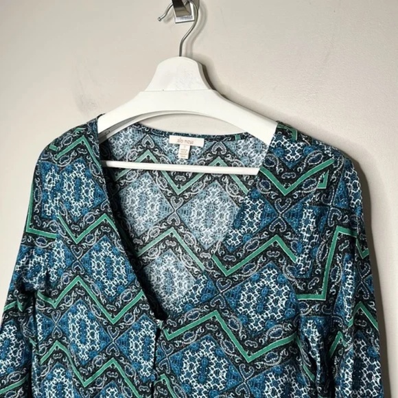 Ella Moss Green and Blue Button Down ¾ Sleeve Romper - Picture 3 of 13